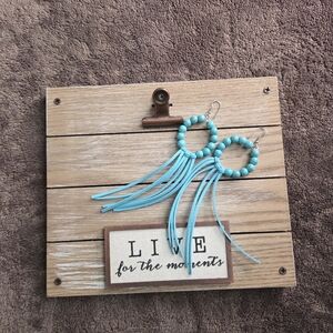 Turquoise Beaded Hoop Earrings with Fringe Western Boho